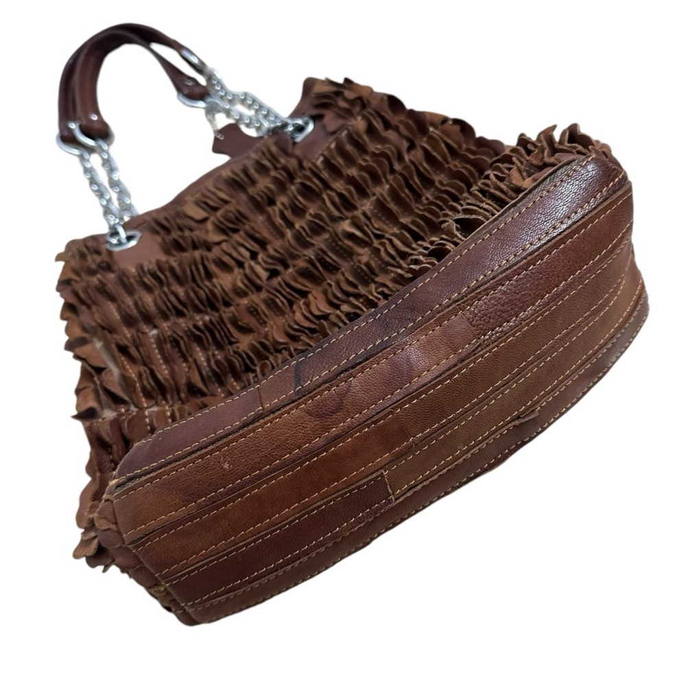 AmeriLeather Shoulder Bag Purse Brown Leather Fringe 3D Boho Funky Casual - Picture 5 of 8